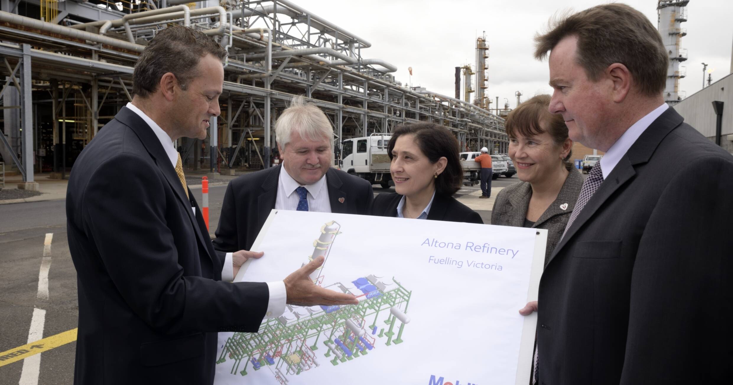 Richard, far-right, at the announcement of the Altona refinery expansion project in 2016